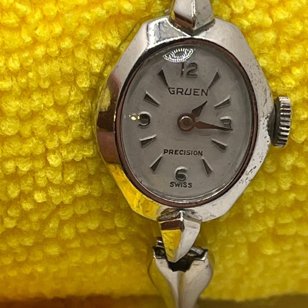 VTG Gruen 1940-50's Watch Womens Silver 10K Gold Filled Dremaus Rolled Gold Band